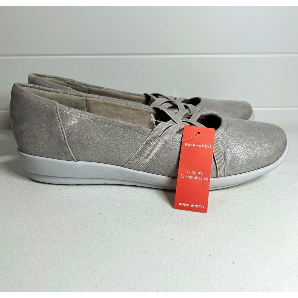 Easy Spirit Aubree2 Women’s Size 10 W Silver Slip-On Comfort Flats Wide Width